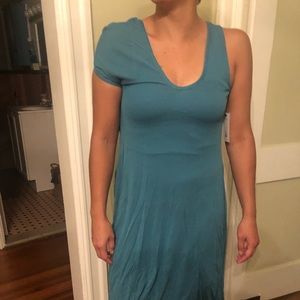 Helmut Lang Asymmetrical Drapped Teal Dress